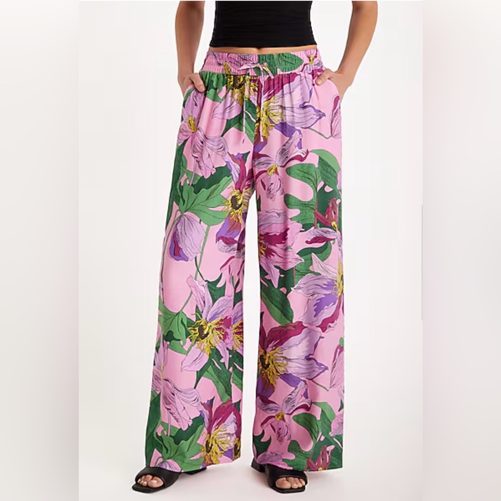 Express High Waisted Floral Pull On Wide Leg Pant Pink Size S NWOT - Picture 4 of 16